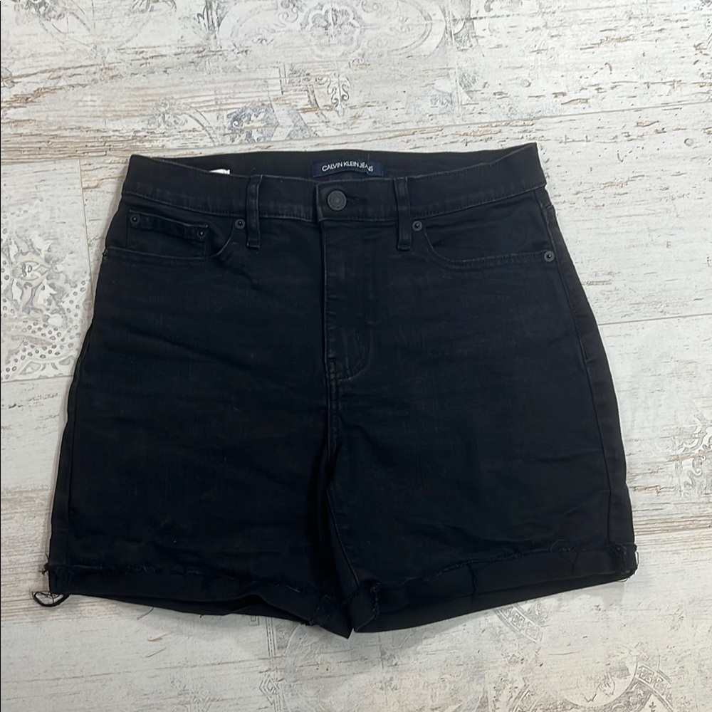 Calvin Klein Women's High Rise Black Denim Shorts Size 6